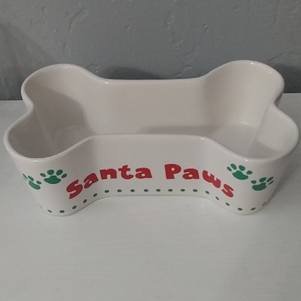 Santa Paws Bone-Shaped Dog Bowl – White – 7.5" – Small